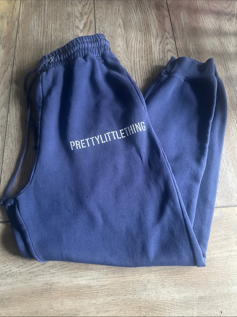 PrettyLittleThing PLT Faded Navy Blue Embroidered Logo Sweatpants Size M
